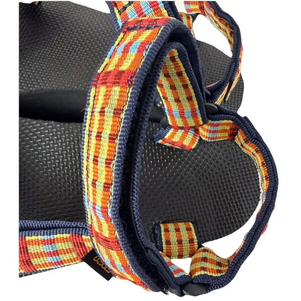 Teva Flatform Universal Platform Sandals Sz 9 Woman’s Black Multi-Colored Plaid